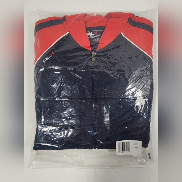 VINTAGE NWT Ralph Lauren RLX Fitness Full Zip Sweatshirt Size Large Red / Blue - Picture 15 of 16